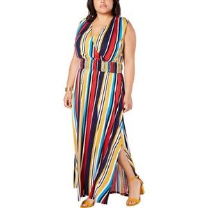 INC Womens Plus Striped Smocked Maxi Dress Size 1X